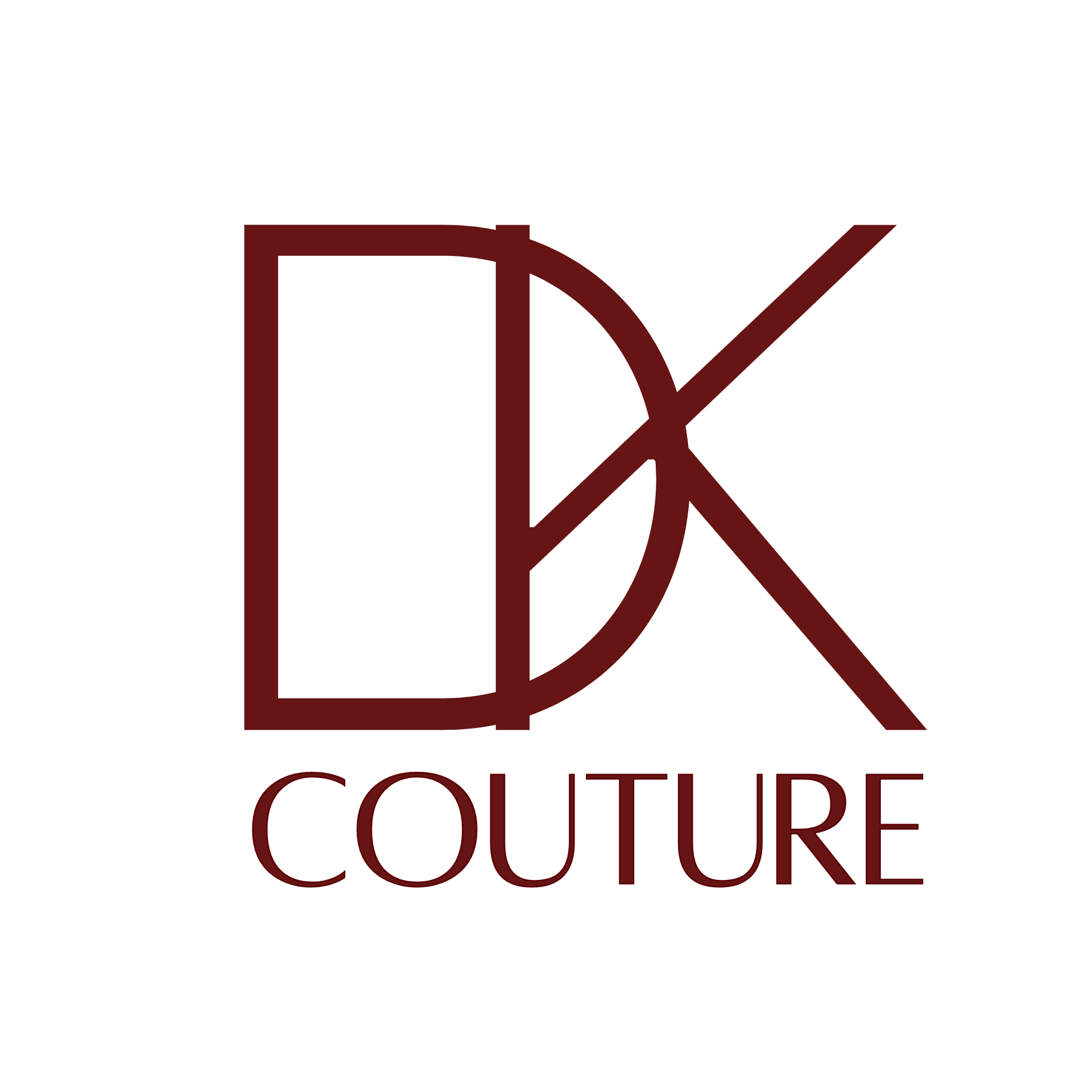 DK Couture logo in white and burgundy